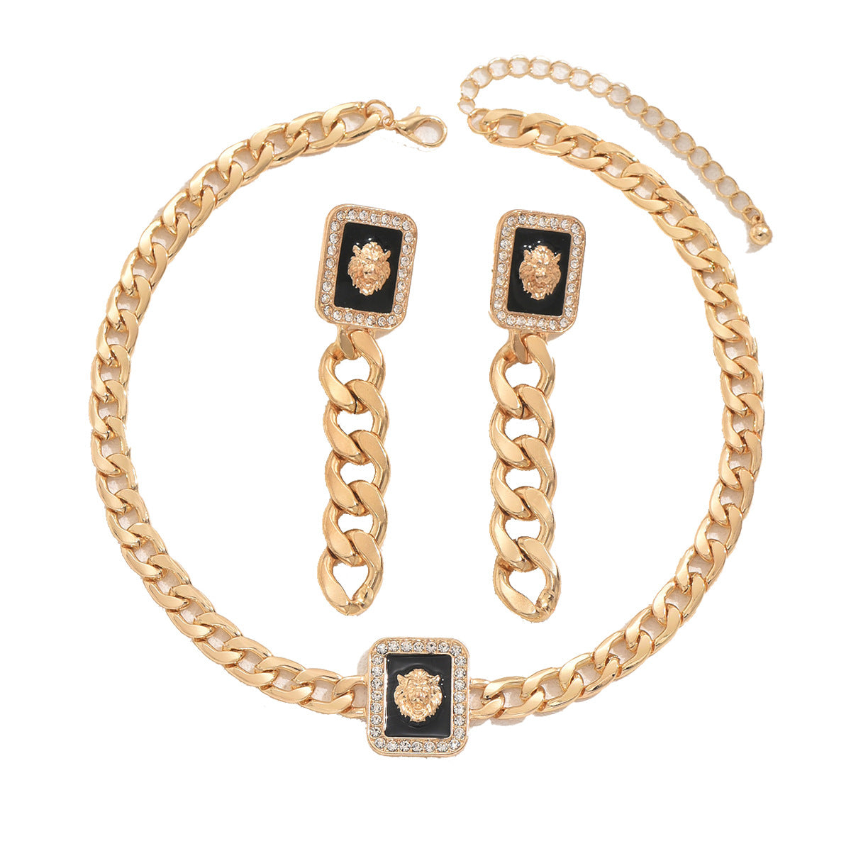 Collana con Pendente a Leone a Tema Animale alla Moda con Intarsio di Strass in Lega per Donne, Collana a Catena Cubana