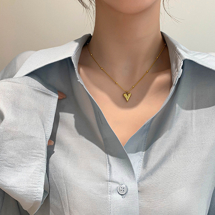 Minimalist Heart-Shaped Titanium Steel Plated Necklace with Irregular Design for Women