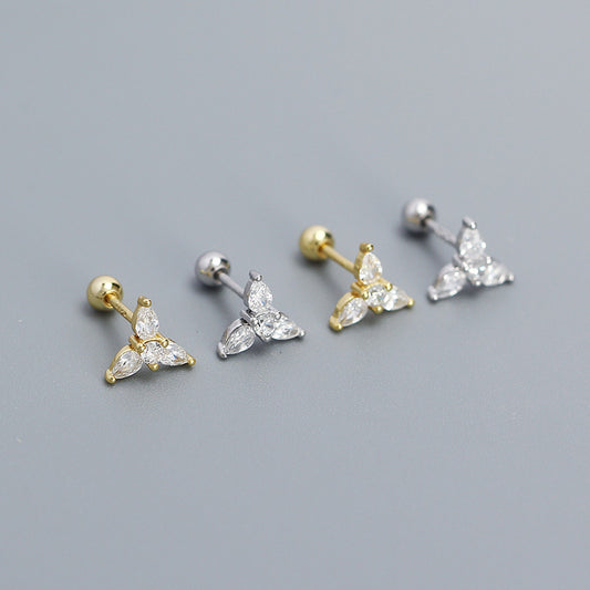 Orecchini a Filo da Donna a Goccia Geometrica Minimalista in Argento Sterling S925 con Inlay di Zirconia Cubica per la Cartilagine