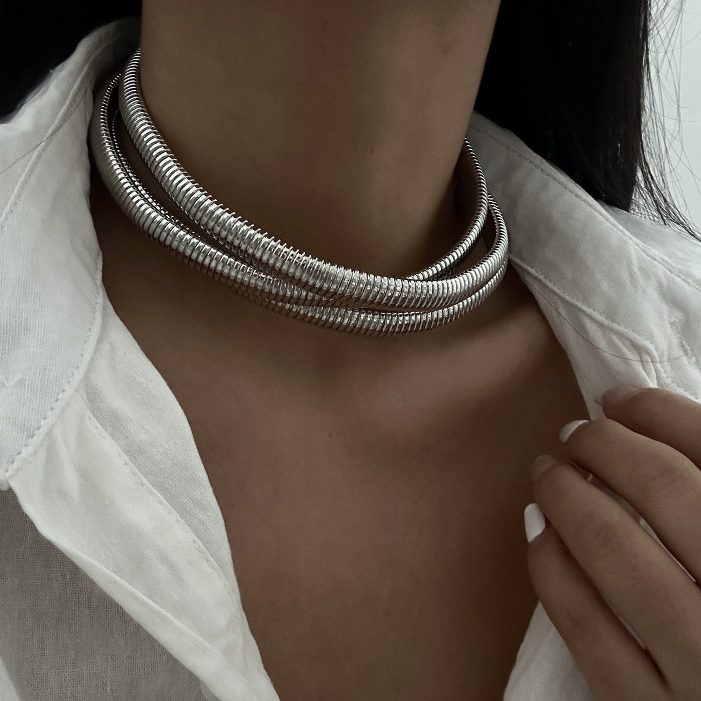 Minimalist Geometric Alloy Stainless Steel Snake Chain Choker Necklace for Women