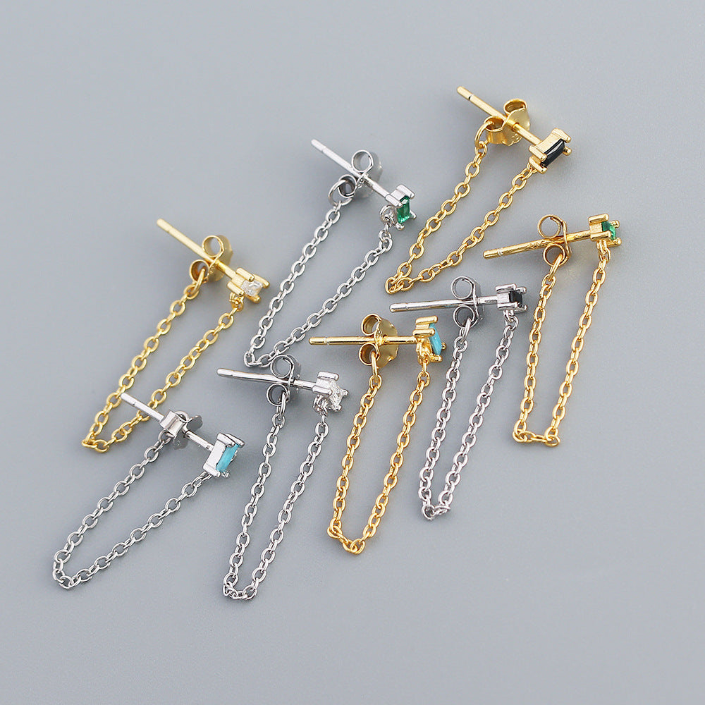 Eleganti Orecchini Pendenti a Goccia da Donna con Nappe a Quadrato Geometrico in Zirconia Cubica, in Argento Sterling 925