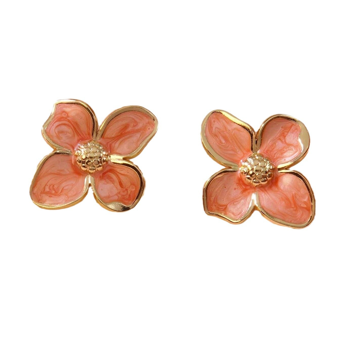 Vintage Sweet Floral Drip Oil Titanium Steel Earrings for Women