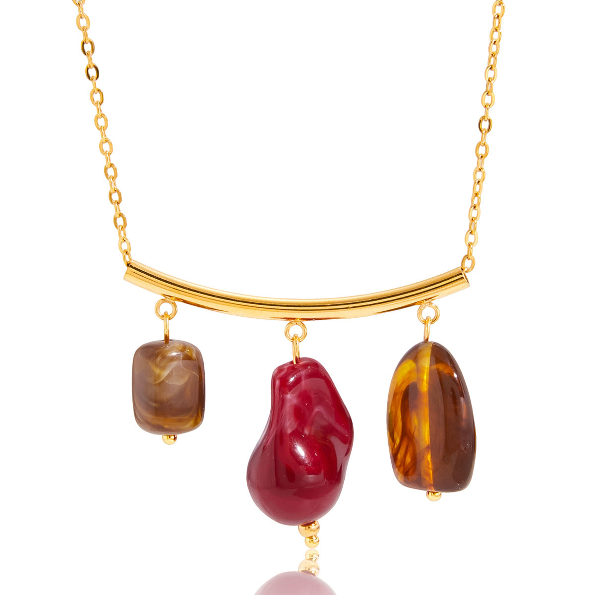 Collar con colgante de resina geométrica artística retro para mujer en acero inoxidable con acabado chapado