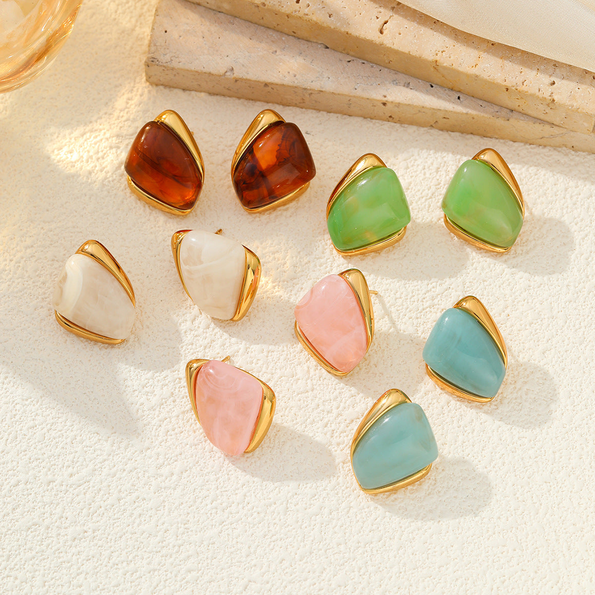 Minimalist Geometric Oval Stainless Steel PVD Plated Earrings for Women