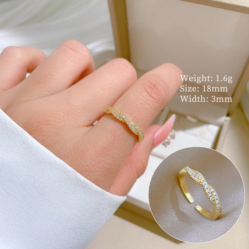 Minimalist Geometric Gold-Plated Brass Open Ring for Women with Crown Shape and Rhinestone Inlay