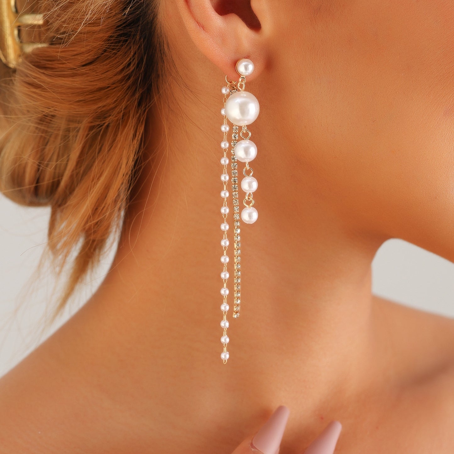Elegant French-Style Tassel Earrings with Moon Motif in Alloy with Electroplating Finish for Women