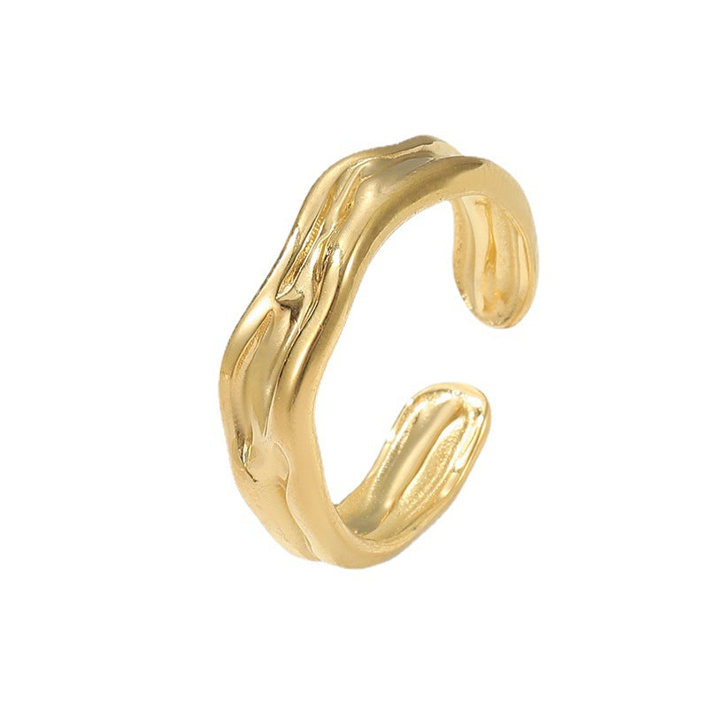Minimalist Geometric Titanium Steel Adjustable Open Ring for Women and Men with Plated Finish