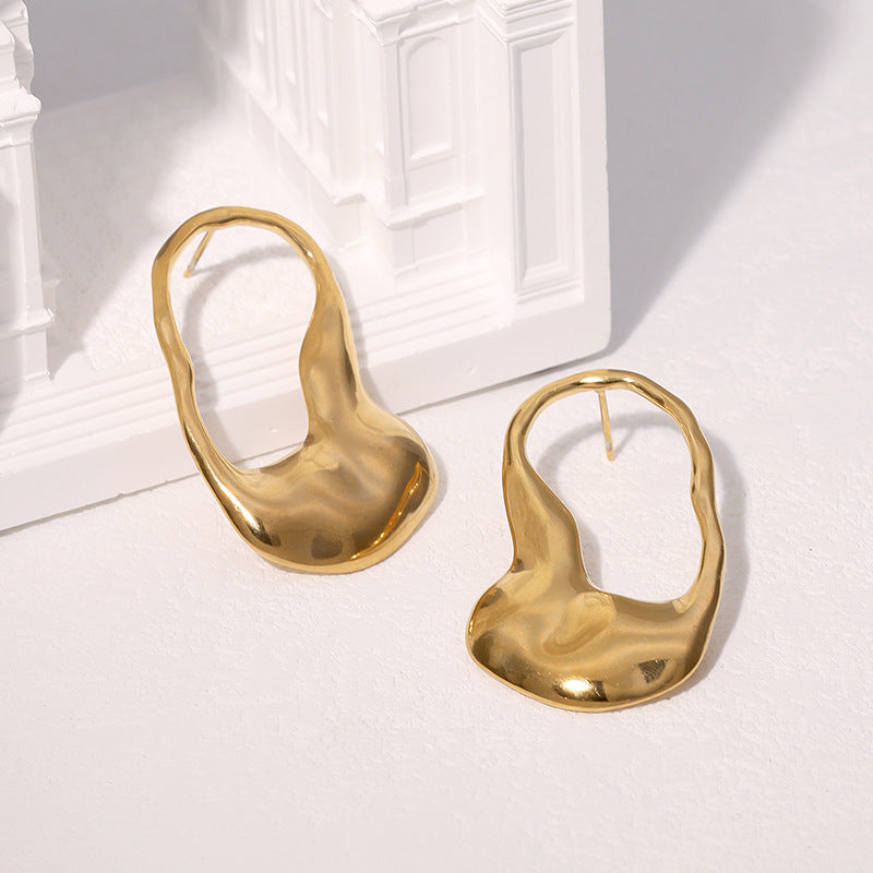Orecchini Geometrici Minimalisti da Donna in Acciaio Inossidabile con Finitura Galvanica, Design Asimmetrico, Ipoallergenici e Resistenti all'Ossidazione