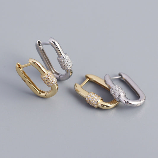 Orecchini a clip a ovali geometrici in argento sterling S925 con intarsio di strass da donna