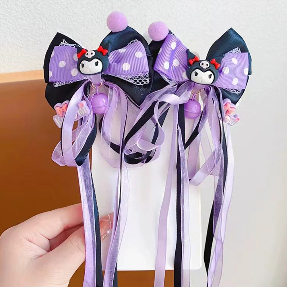 Cartoon Style Bow Hair Clip for Girls with Tulle and Sanrio-Inspired Character Design