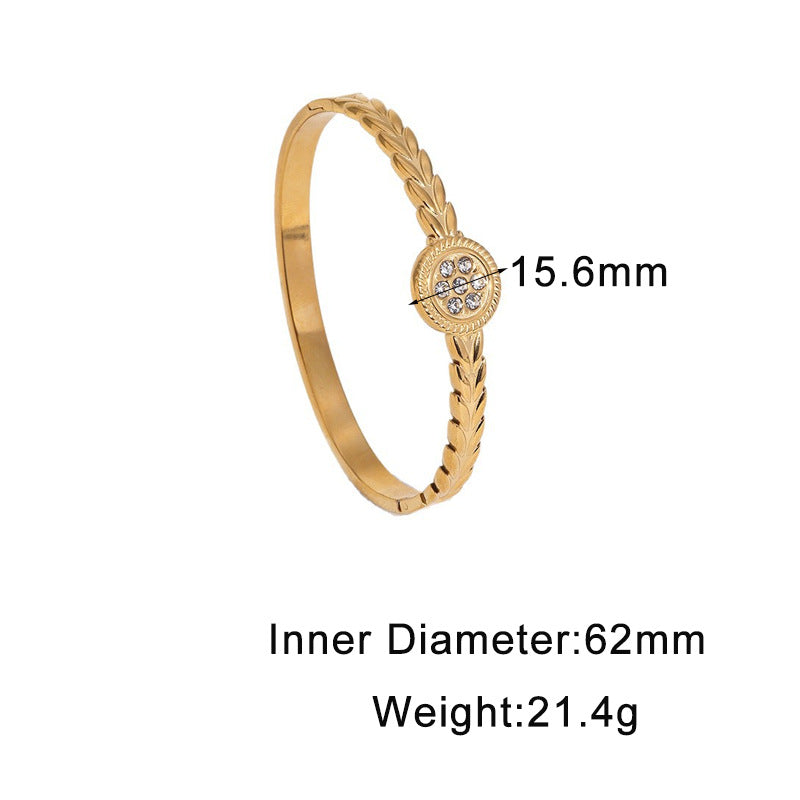 Minimalist Luxury Geometric Rhinestone Inlay Stainless Steel Bracelet