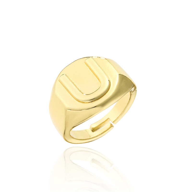 18K Gold Plated Brass Letter Open Ring for Women Adjustable