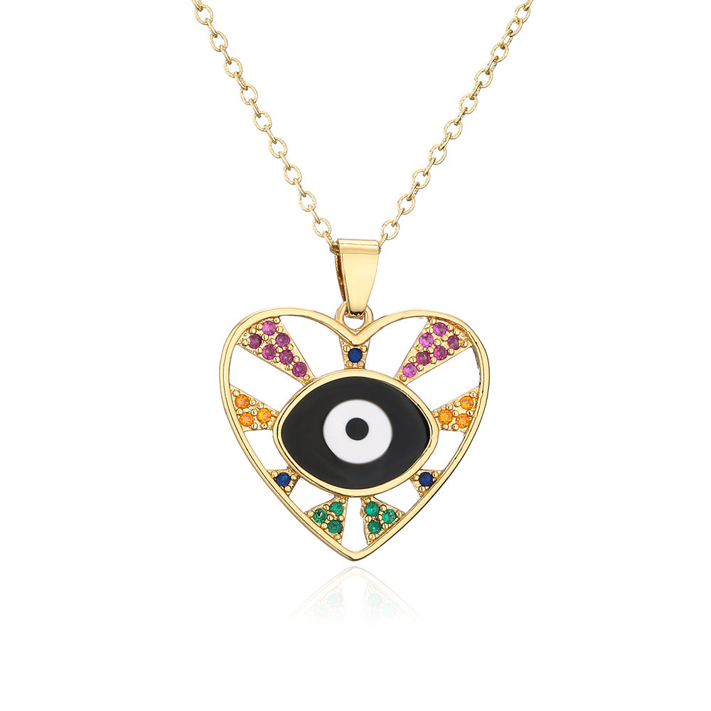 Enamel Evil Eye Pendant Necklace in Gold Tone with Geometric Design for Women