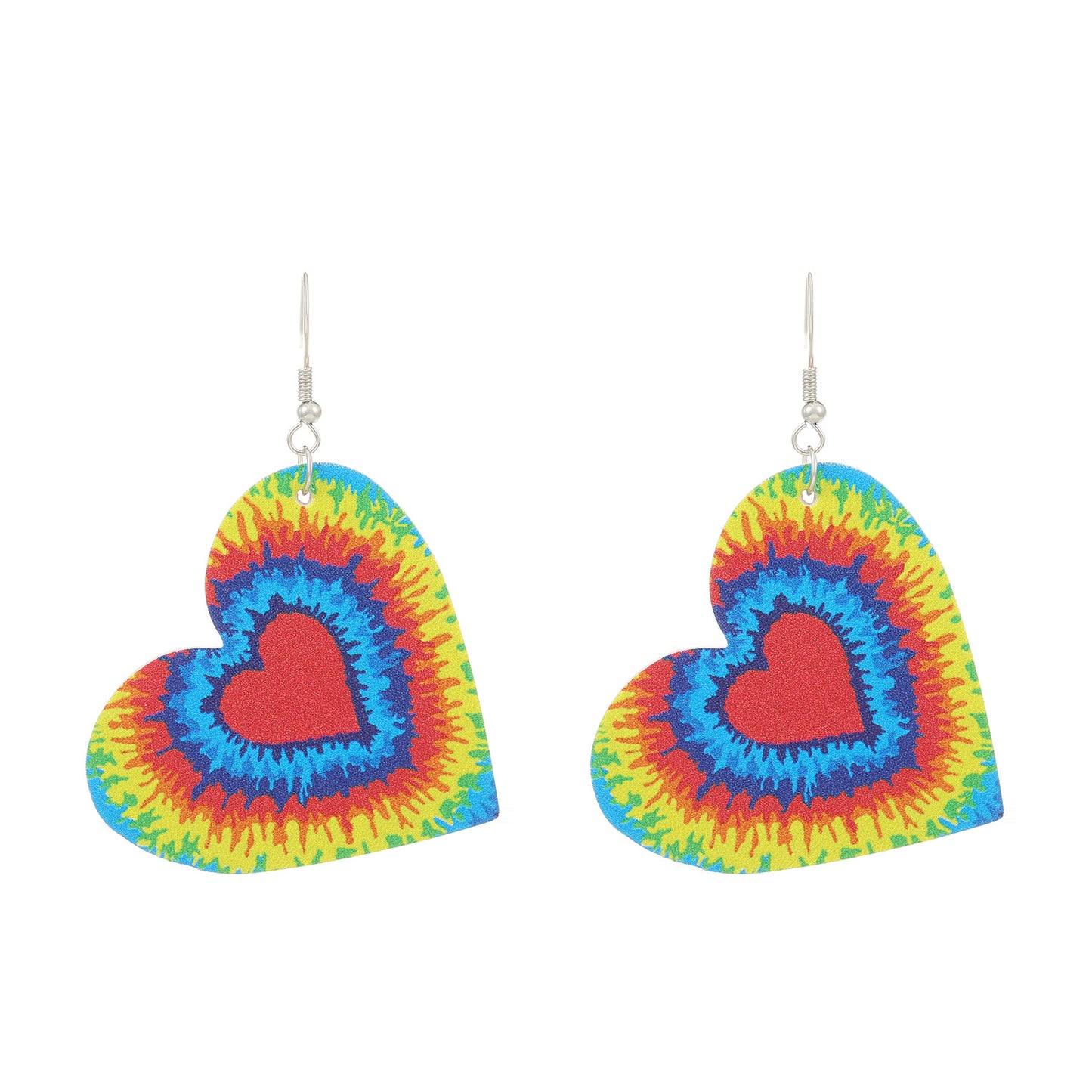 Casual Heart Shaped Leather Earrings with Checkered Gradient Leopard Print for Women