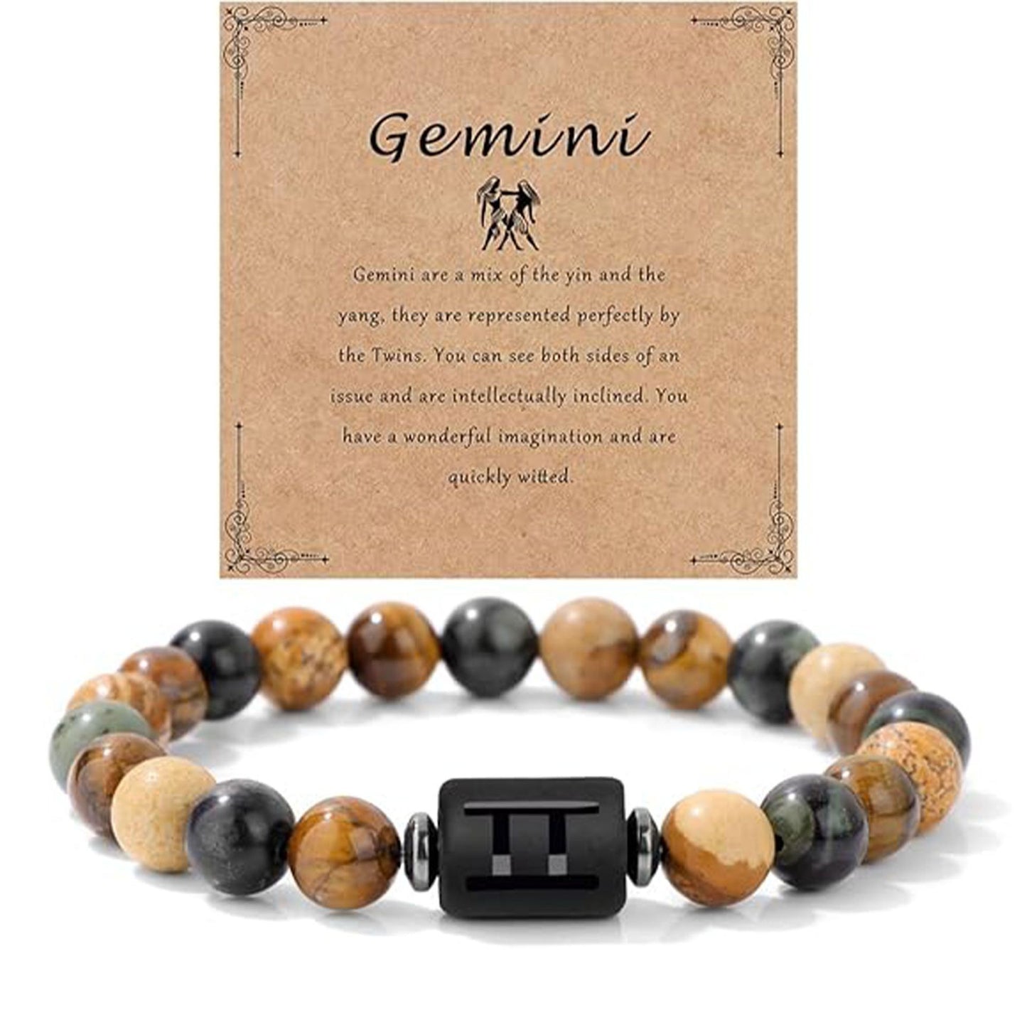 Unisex Natural Stone Zodiac Beaded Bracelet Geometric Elastic String Handmade
