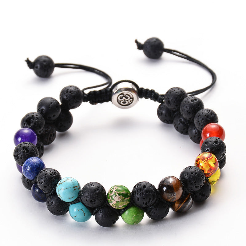 Bohemian 6mm Multicolor Natural Stone Agate Crystal Geometric Round Beaded Bracelet Unisex