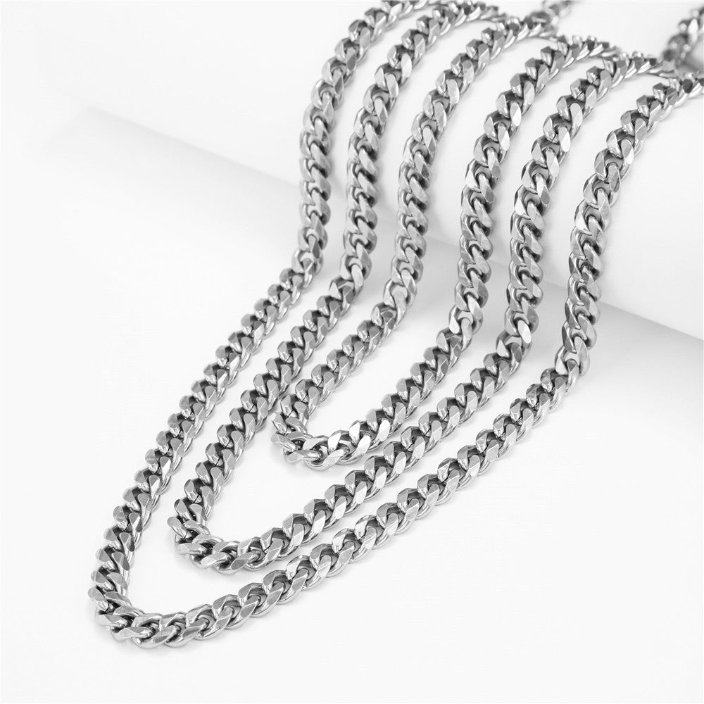 Hip-hop Streetwear Minimalist Teardrop Geometric Polished Titanium Steel Cuban Link Chain Necklace for Men