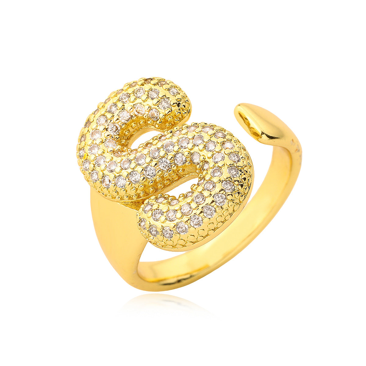 Minimalist Geometric Letter Zirconia Ring for Women in Copper with Gold Plating and Micro-Pavé Setting