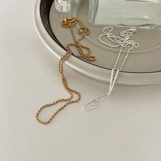 Minimalist Sweet 925 Sterling Silver Gold Plated Geometric Rope Chain Necklace for Women