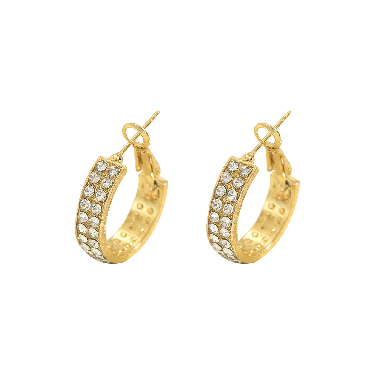 Minimalist Geometric Stud Earrings in Zinc Alloy with Paved Rhinestones for Women