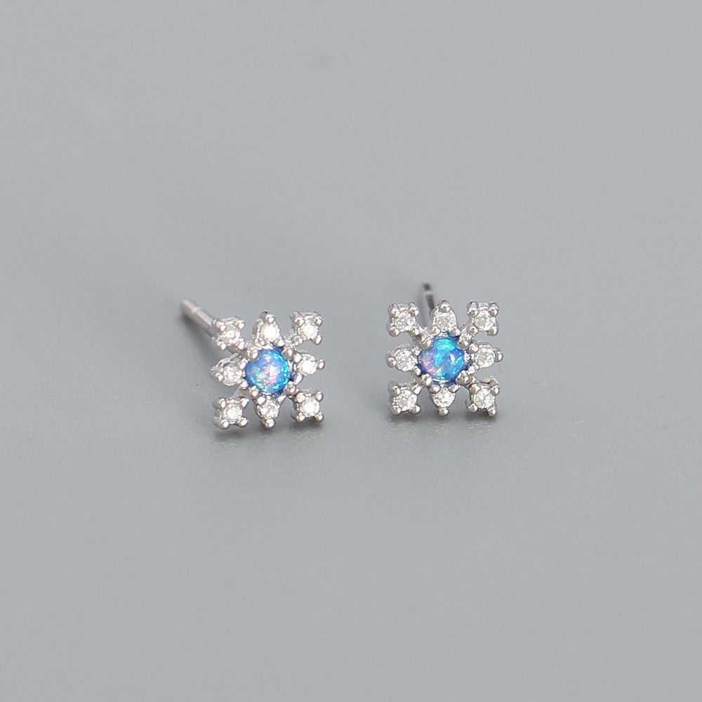 Geometric 925 Sterling Silver Opal and Rhinestone Inlay Earrings for Women