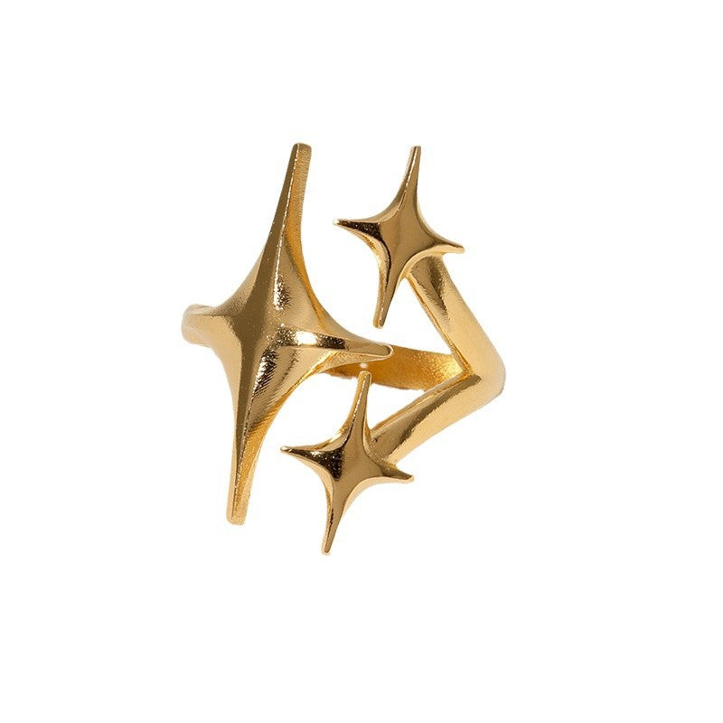 Minimalist Star-Shaped Stainless Steel Ring with Gold Plating for Women, Unique Indie Style Statement Index Finger Ring