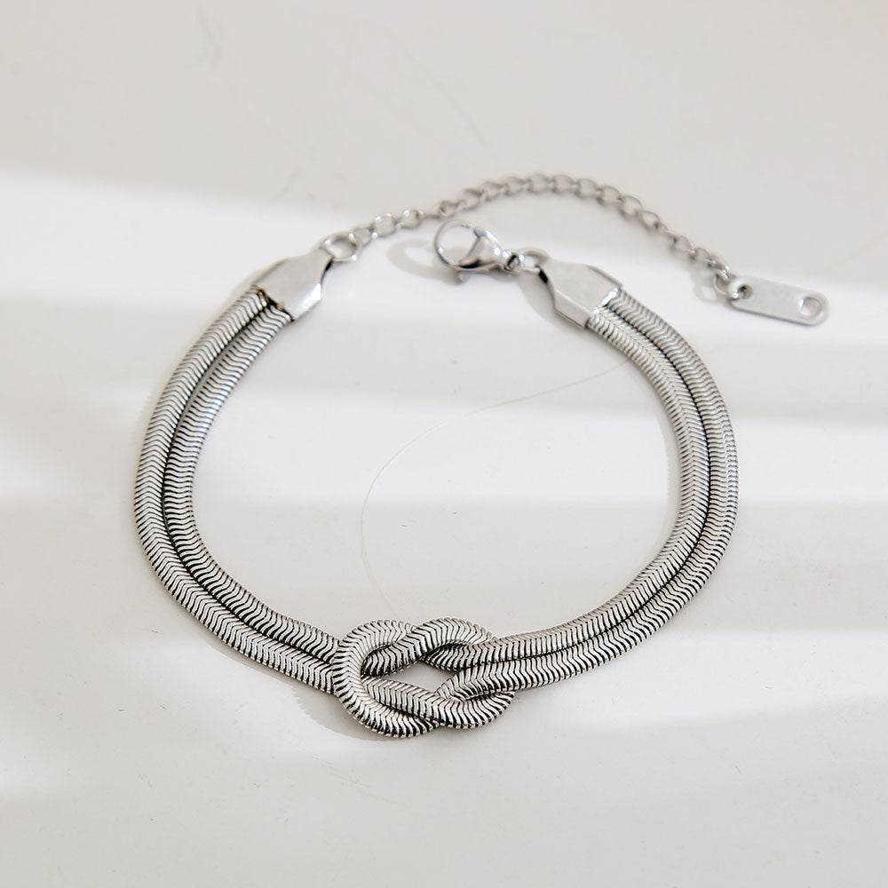 Geometric Knot Bracelet for Women and Men Stainless Steel Snake Chain Locket Necklace with Gold Plating Color-Protected Handmade Jewelry