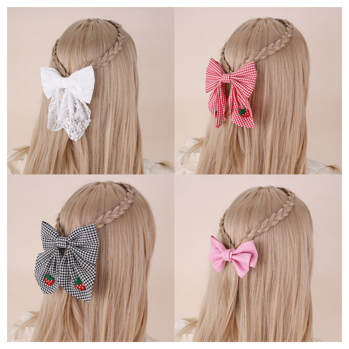 Natural Style Bow-Shaped Hair Clip for Kids Made of Fabric with Ruffled and Mesh Details Spring Clamp Hair Accessory