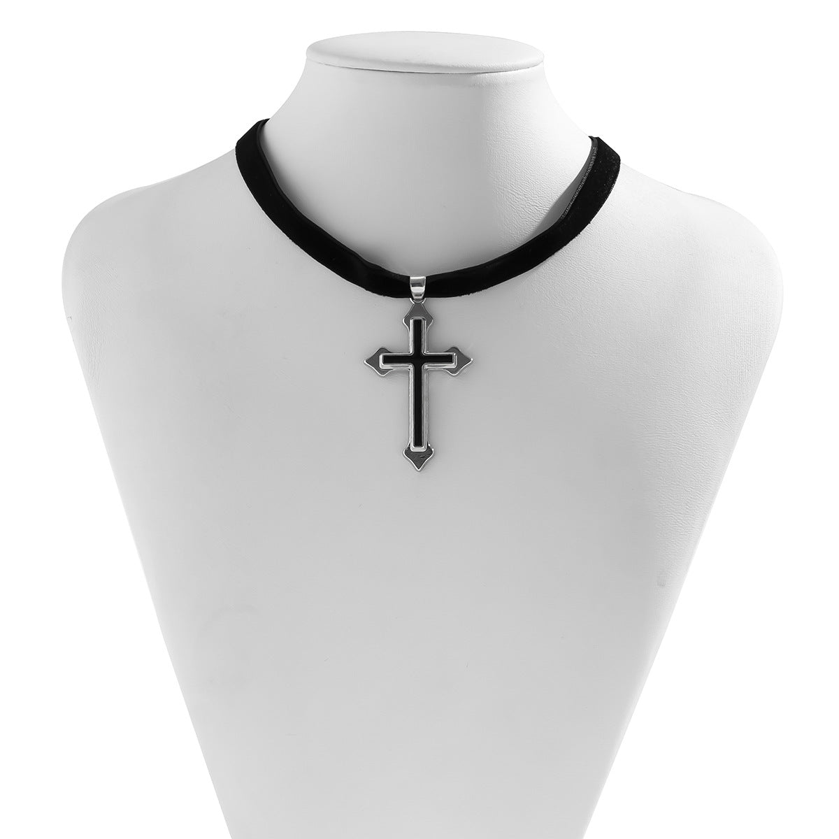 Collana Girocollo Pendente a Croce Stile Vintage da Donna con Pendente in Lega e Finitura a Smalto su Cordino in Velluto