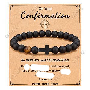 Minimalist Matte Cross Bracelet with Tiger's Eye and Obsidian Pendant Unisex Jewelry
