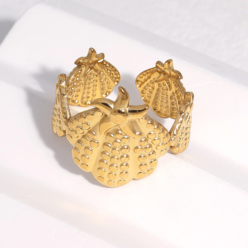 Gold Plated Stainless Steel Shell Starfish Ring for Women