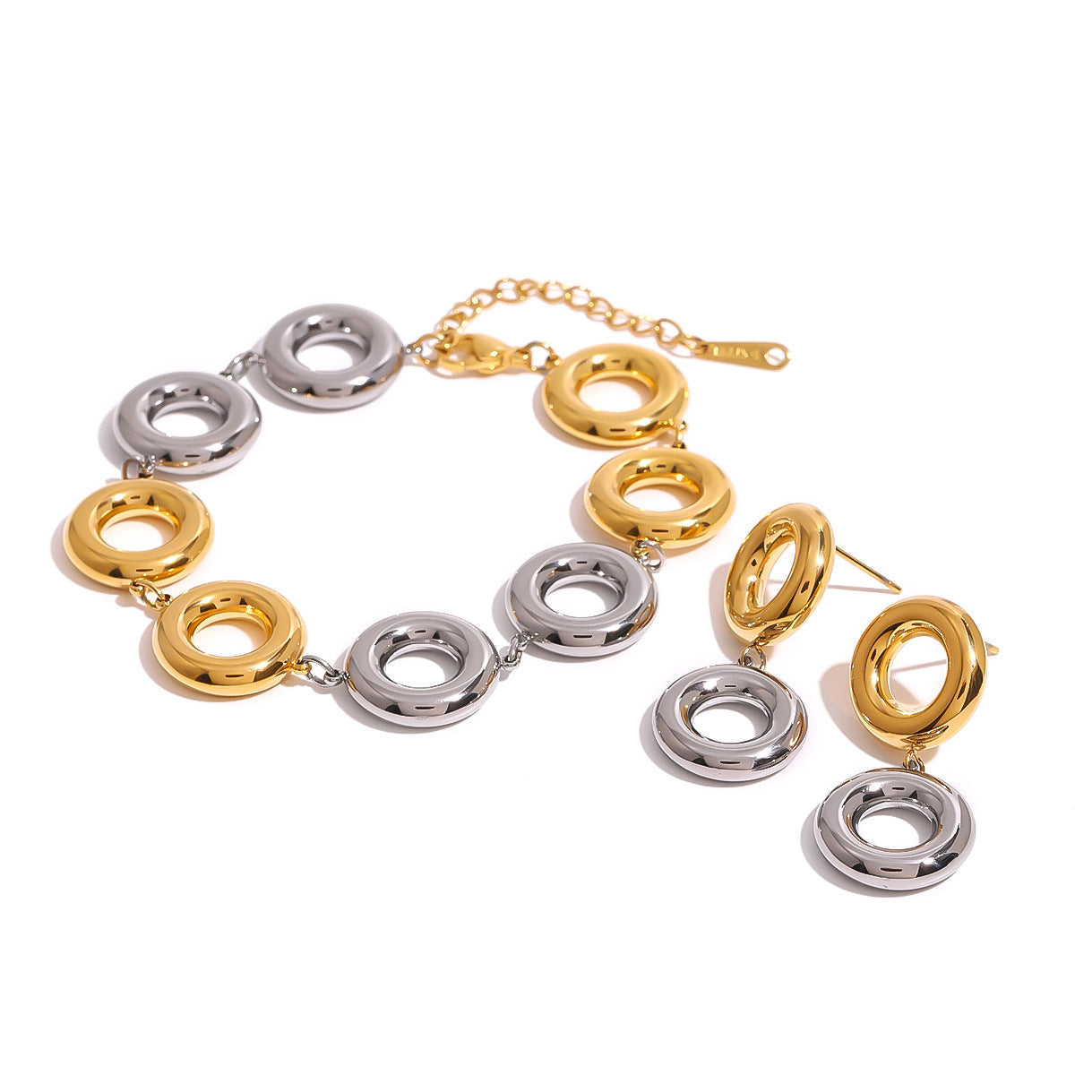Minimalist Geometric Stainless Steel Hoop Pendant Earrings with Gold and Silver Plating for Women