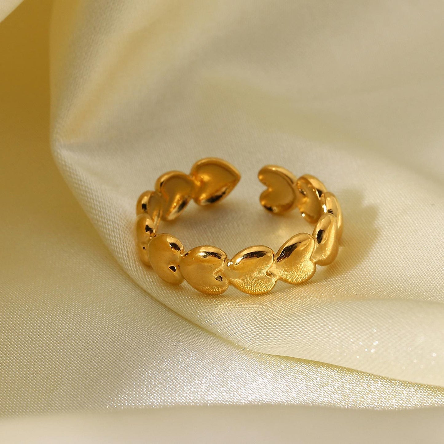 Anello aperto in acciaio inossidabile placcato oro 18 carati con cuore geometrico stile Ins per donna