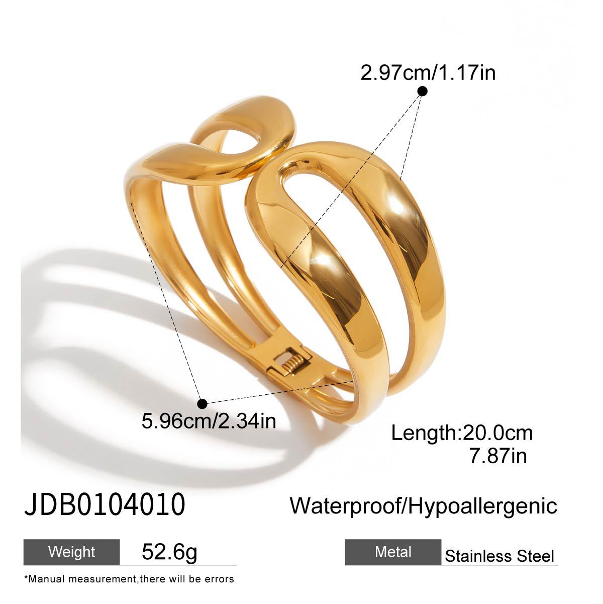 Elegant 18K Gold Plated Heart Stainless Steel Bracelet for Women
