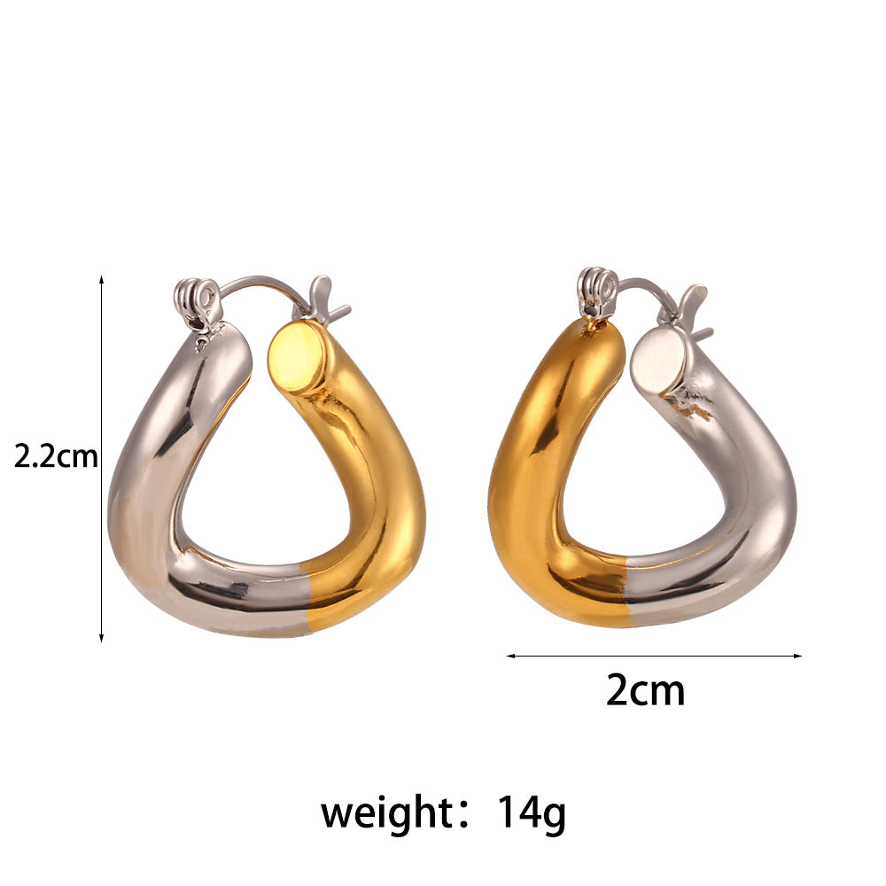 Minimalist Geometric Double-Layer C-Shaped Stainless Steel Hoop Earrings with Plated Finish