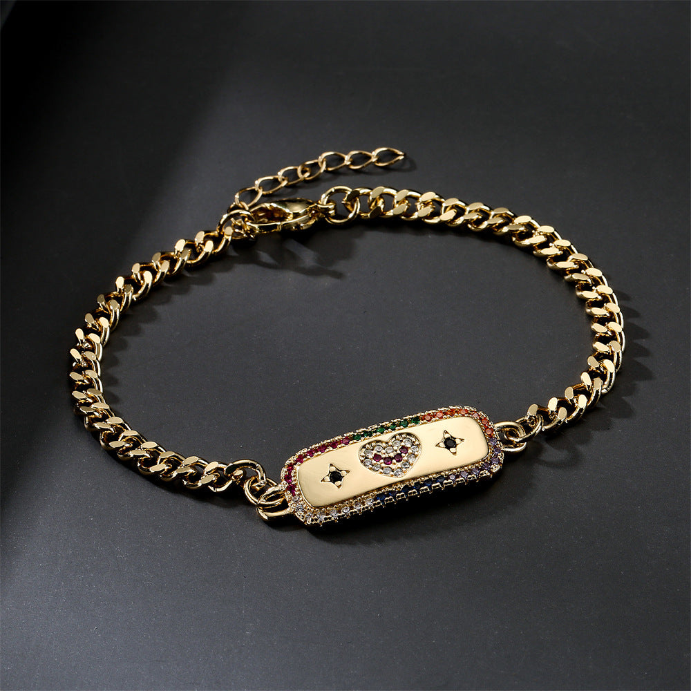 Geometric Brass Gold Plated Cubic Zirconia MOM Bracelet for Women