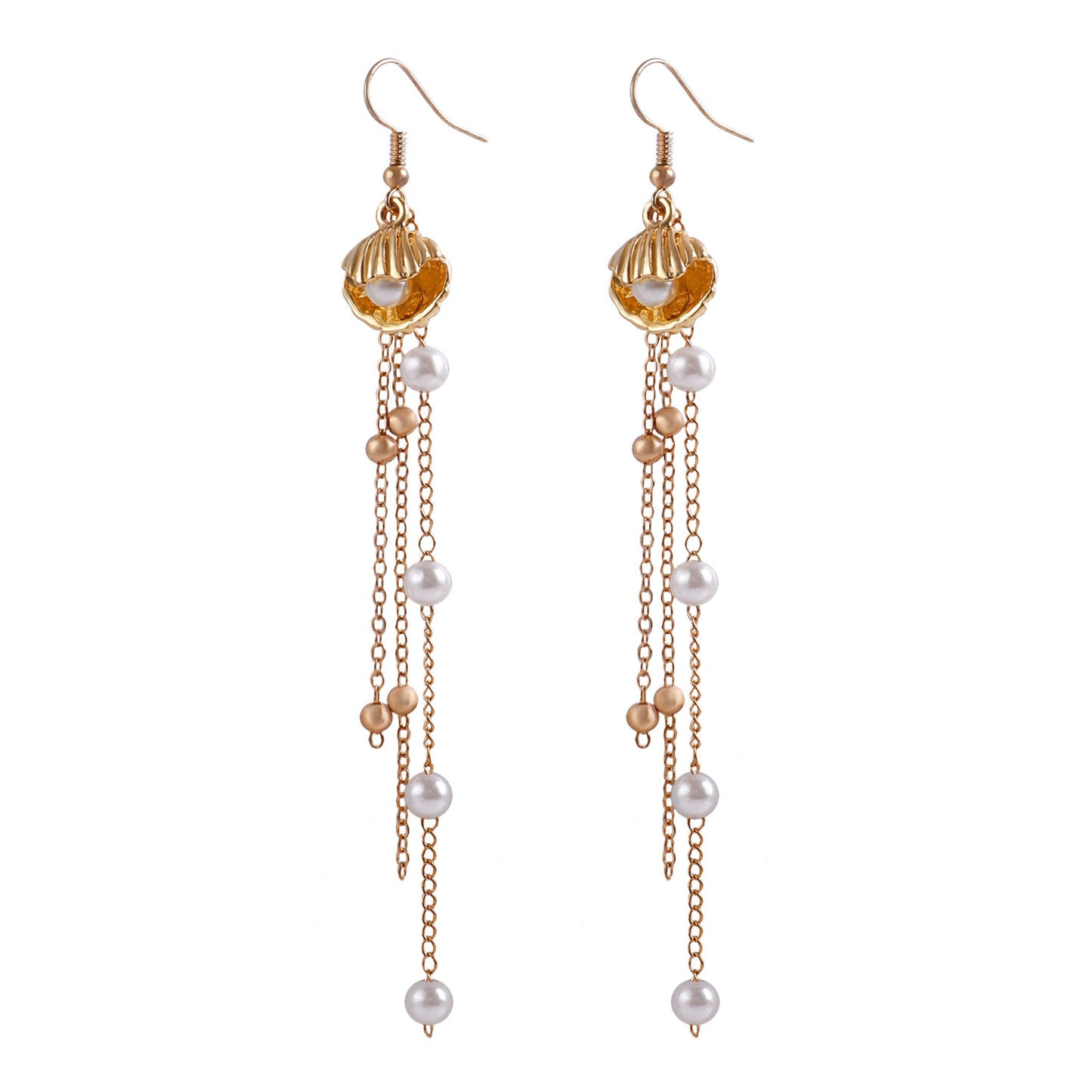 Sweet-Edgy Geometric Alloy Earrings with Pearl-Style Shell Accents and Plated Finish