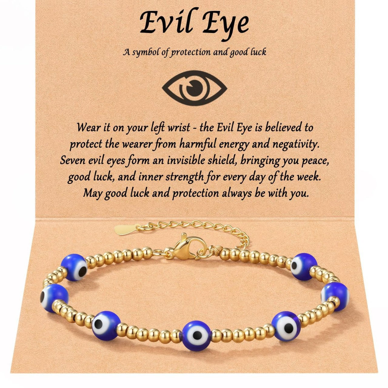 Minimalist Gold Plated Stainless Steel Evil Eye Bracelet Adjustable Lobster Clasp Geometric Charm