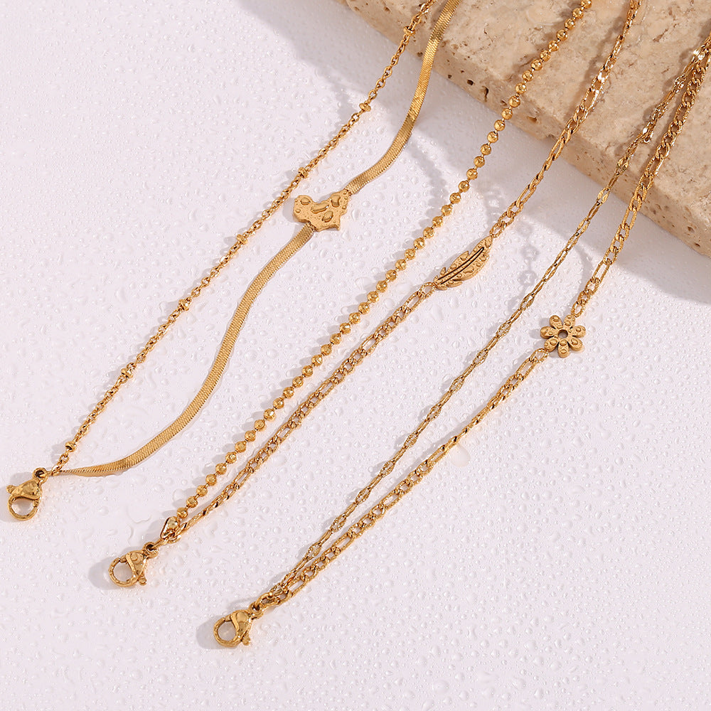 Fashionable Geometric Stainless Steel Twisted Beaded Double-Layer Star Bracelet with Plated Finish for Women