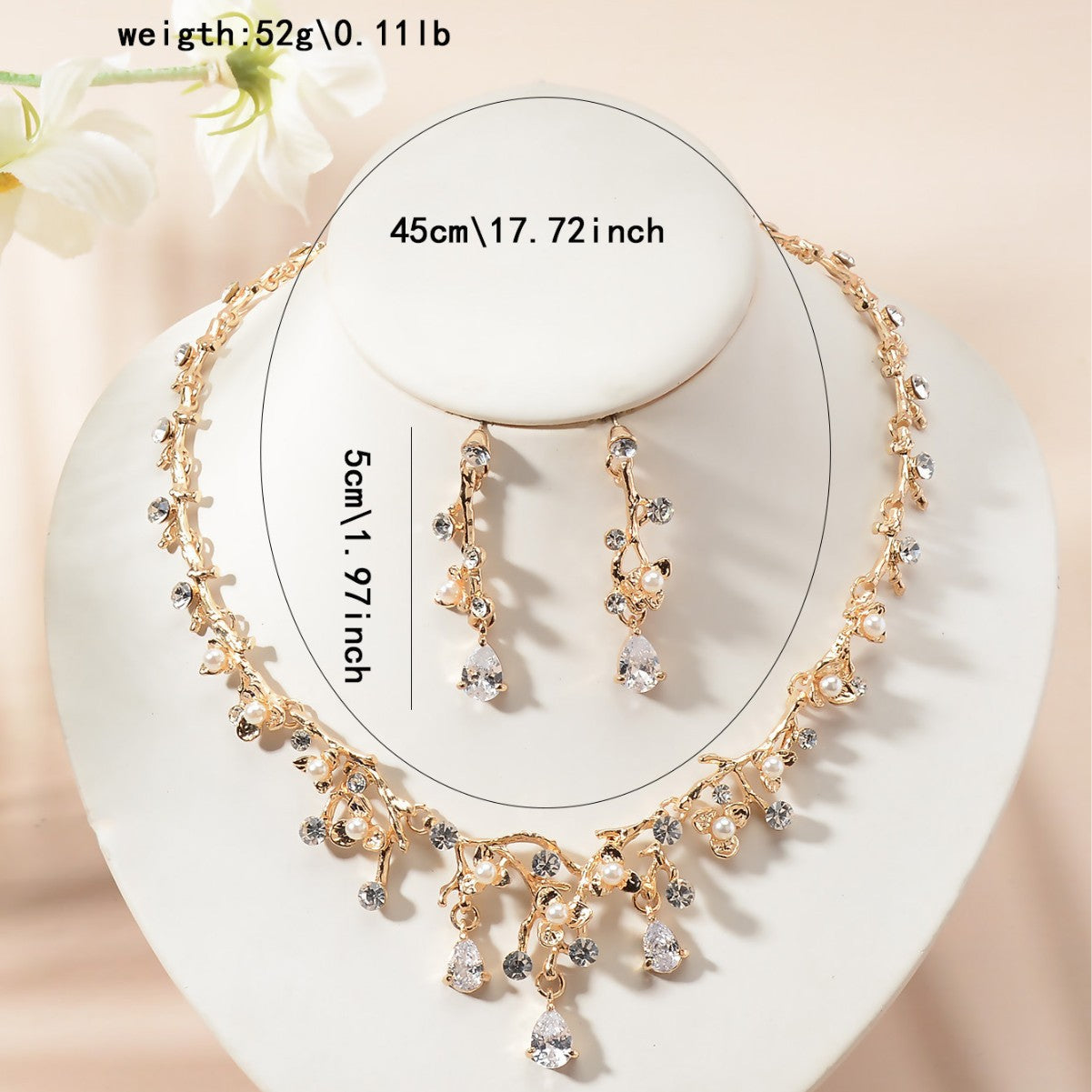 Luxury Elegant Rhinestone Heart Teardrop Pendant Necklace and Earrings Set for Women Wedding Party