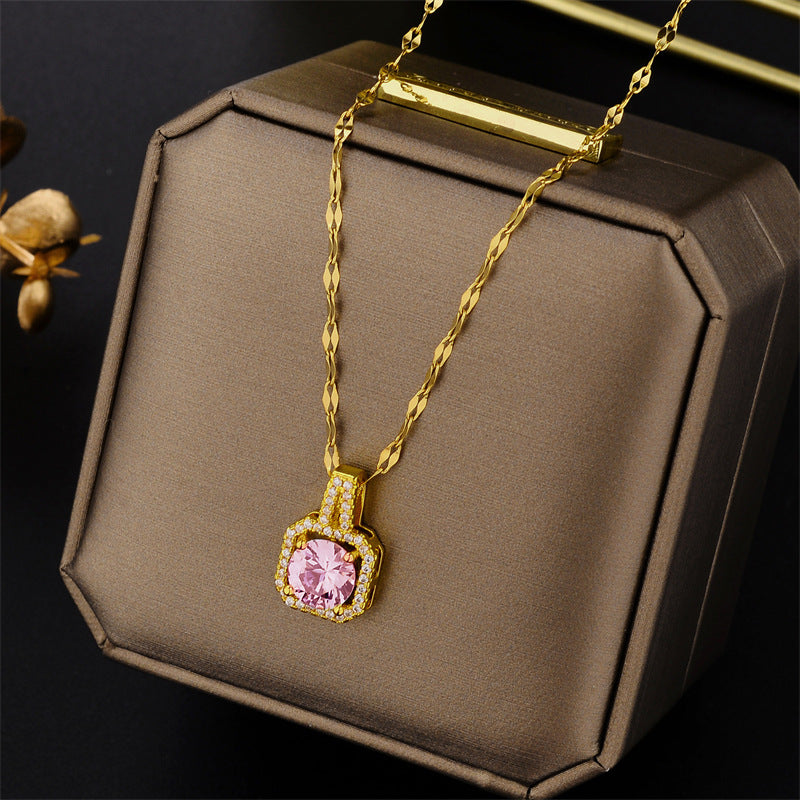 Collana pendente con quadrifoglio in acciaio al titanio placcato oro rosa 18 carati minimalista di lusso da donna