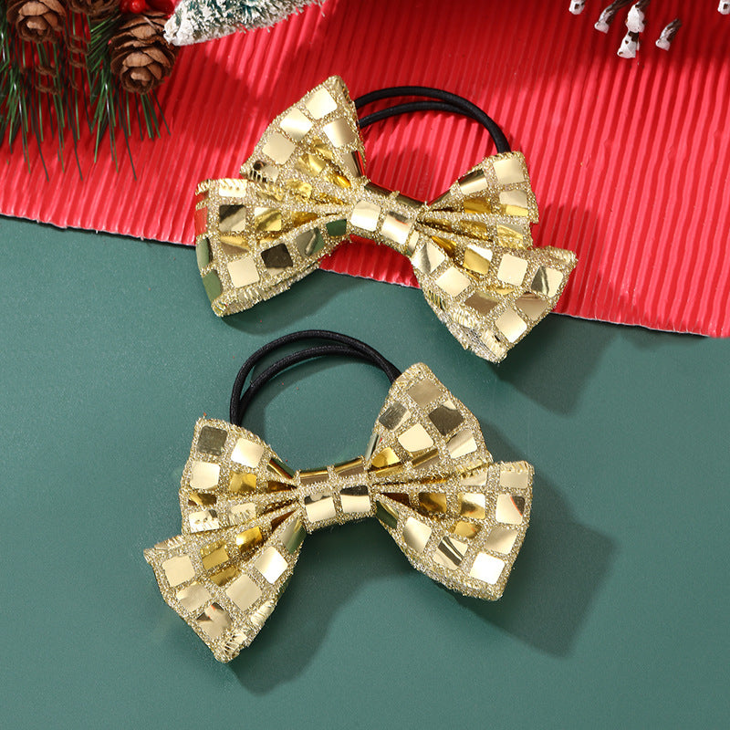 Natural Style Bow-Shaped Hair Clip for Girls Made of Plastic Resin with Ruffled and Mesh Details for Christmas and New Year