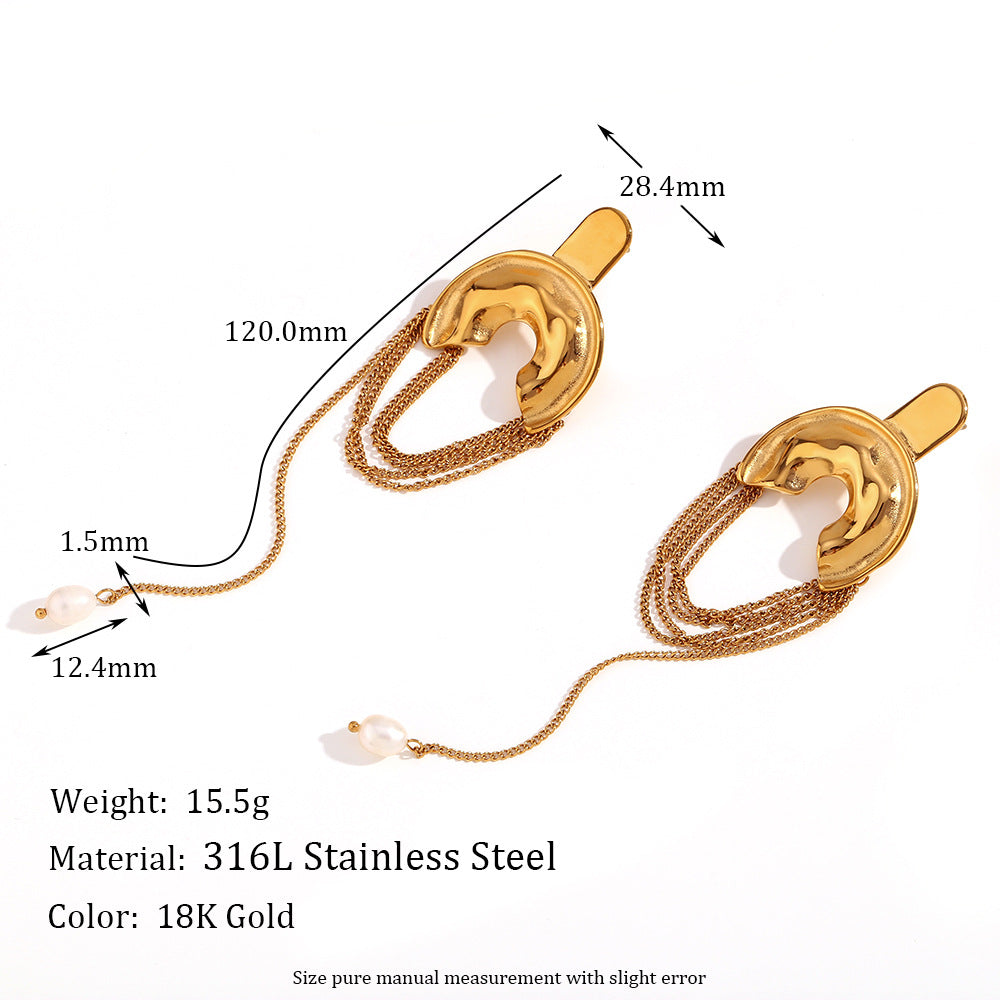 Pendientes de acero inoxidable geométricos de inspiración vintage con chapado en oro de 18 quilates, diseño colgante de lágrima texturizada y rectangular para mujer