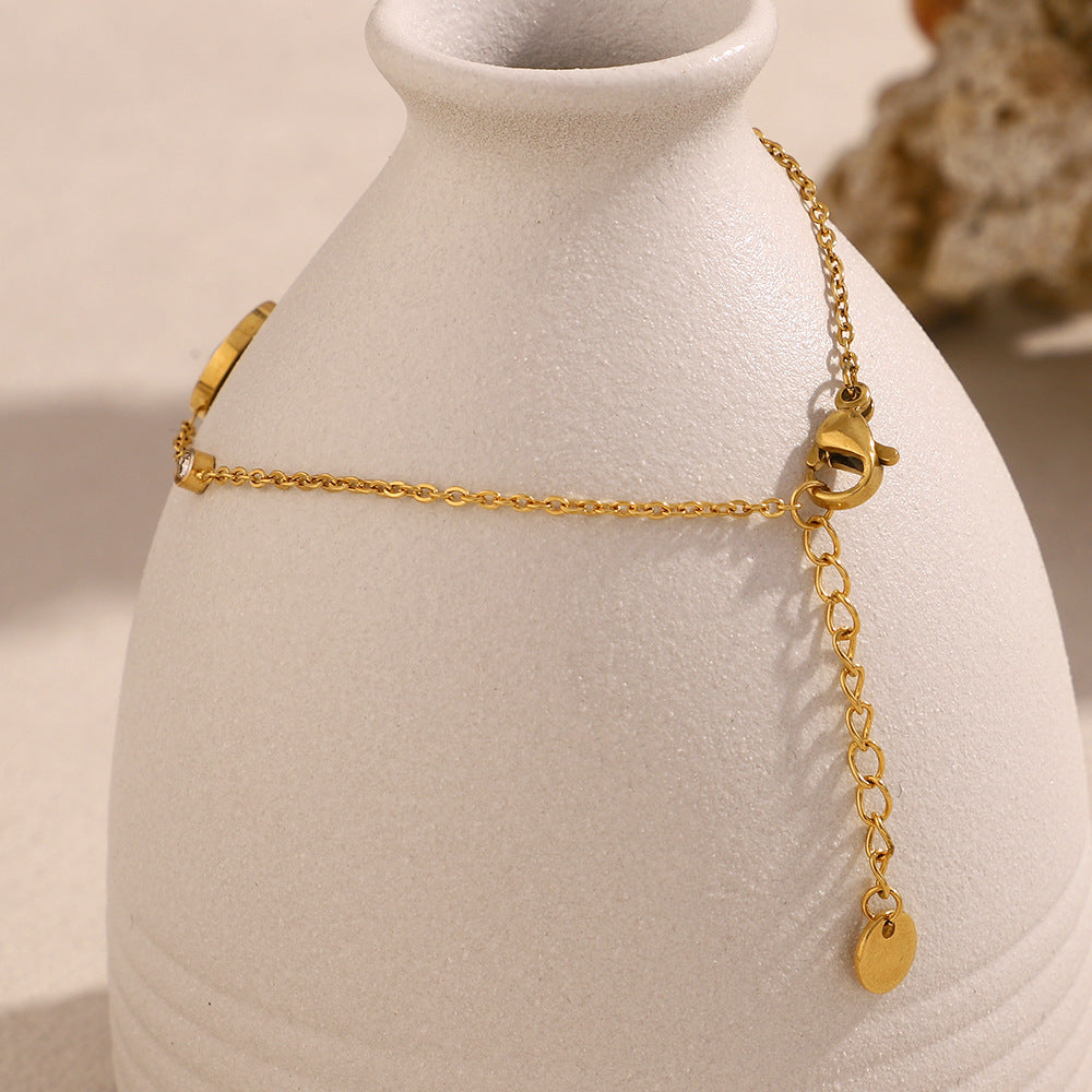 Vintage Fashionable Geometric Stainless Steel Plated 18K Gold Enamel Round Eye Bracelet for Women