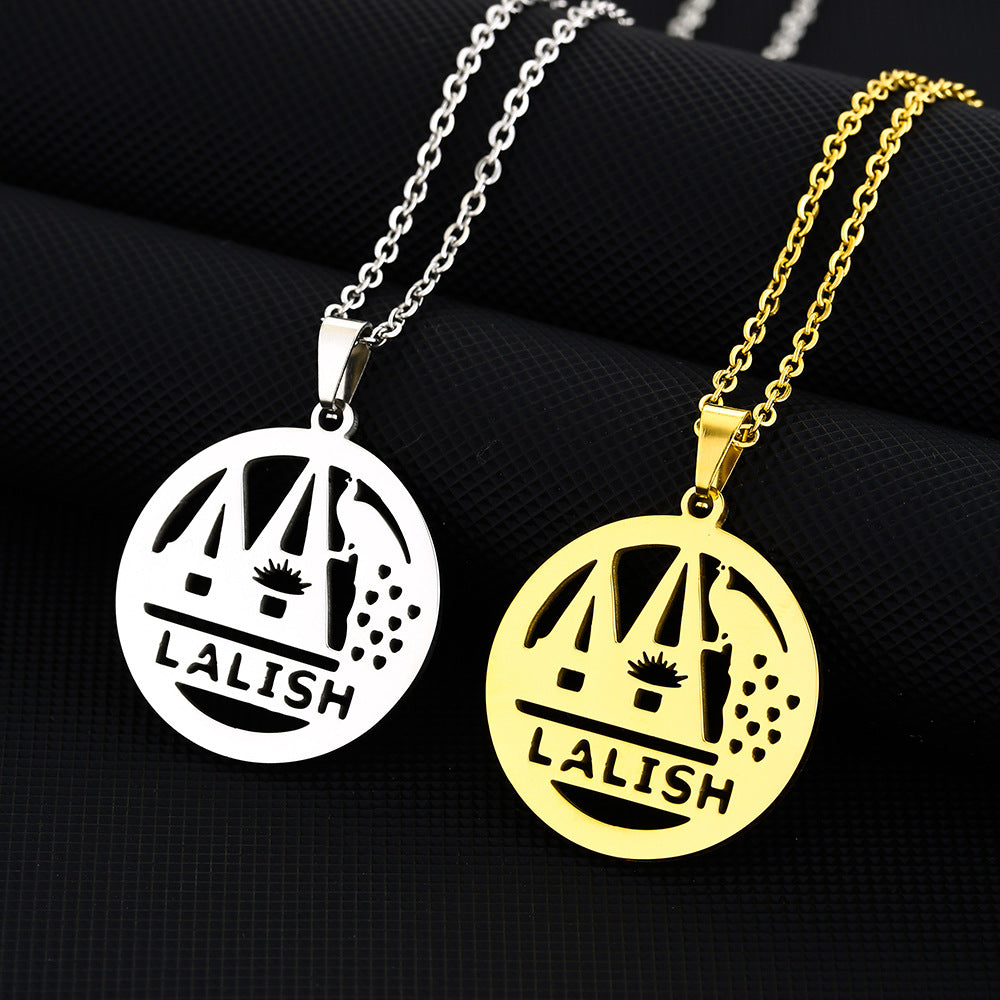 Collana con Ciondolo Etnico Geometrico in Acciaio al Titanio con Finitura Placcata, Unisex