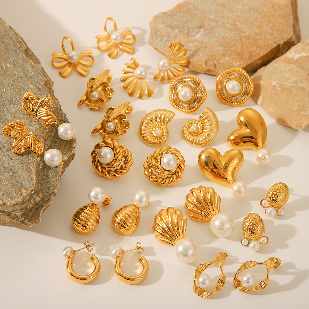Elegant French-Inspired Pearl Stud Earrings for Women with Stainless Steel Posts and 18K Gold Plating
