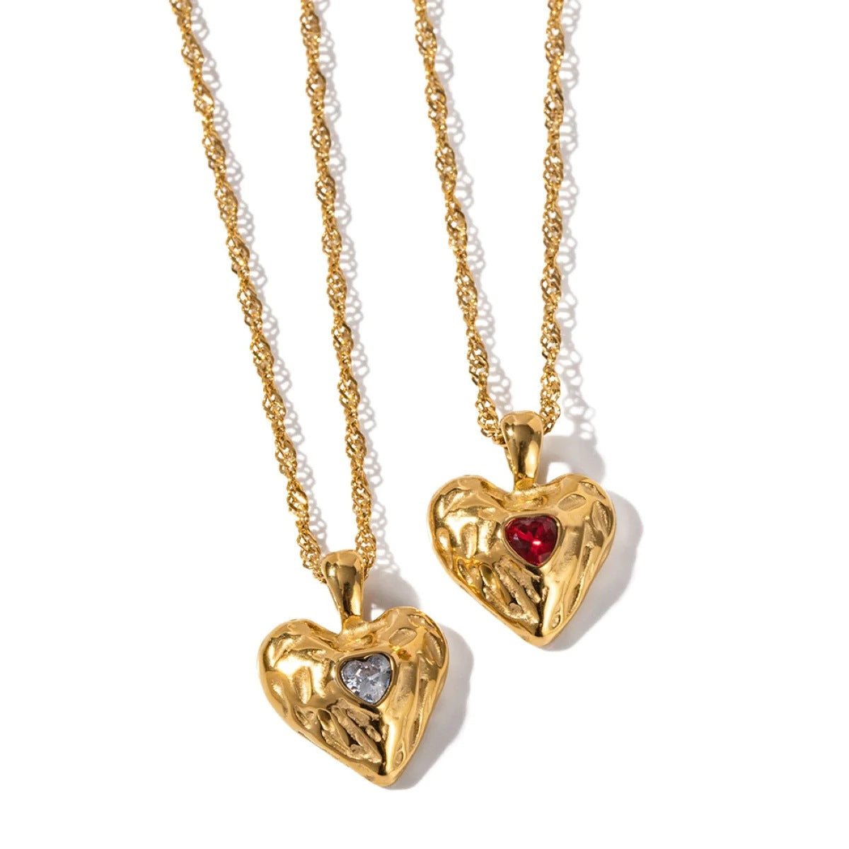 Collana Pendente Minimalista a Cuore in Lega con Intarsio di Strass e Placcatura in Oro da Donna