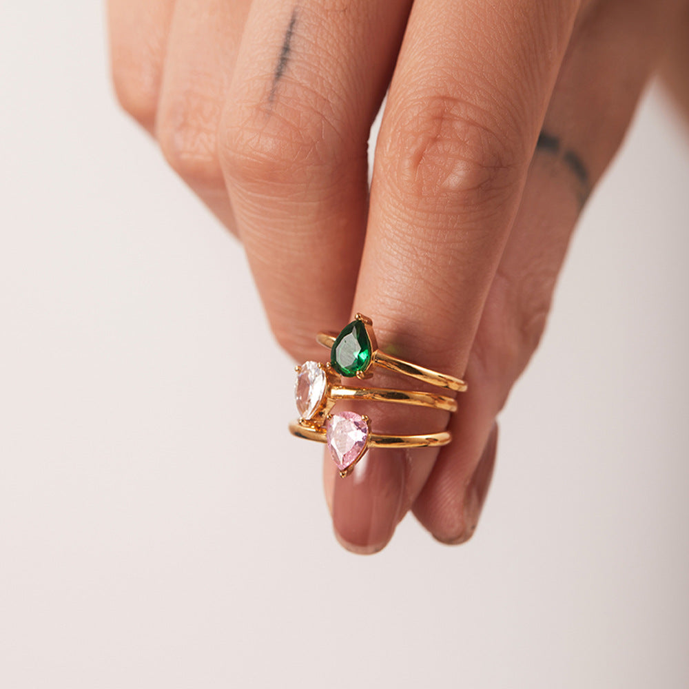 Minimalist Geometric Stainless Steel Ring with Rhinestone Accents for Women, Plated Band Design