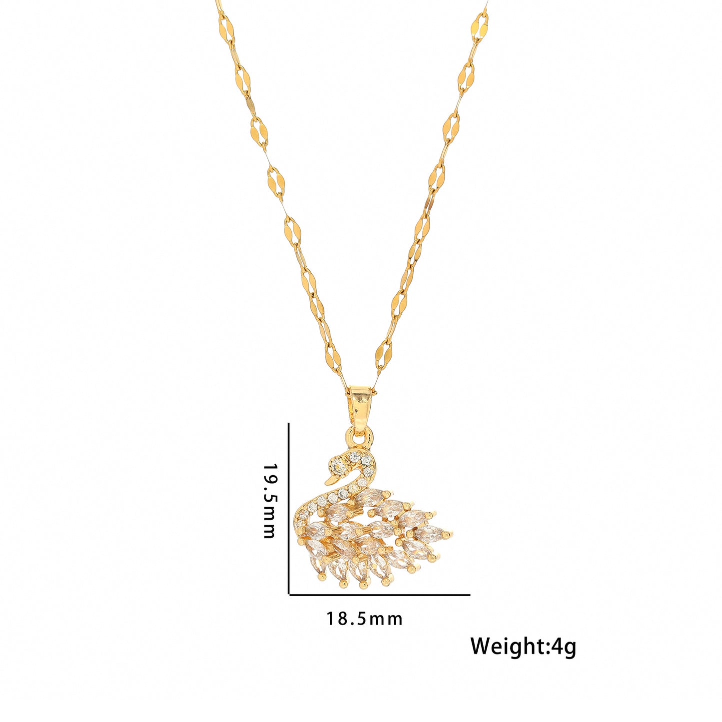 Collar Minimalista de Cisne en Acero de Titanio con Incrustaciones de Pedrería en Cadena Ondulada para Mujer