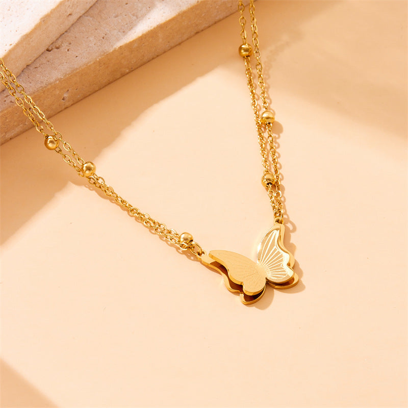 Fashion Business Casual Plated Stainless Steel Butterfly Necklace and Bracelet Set